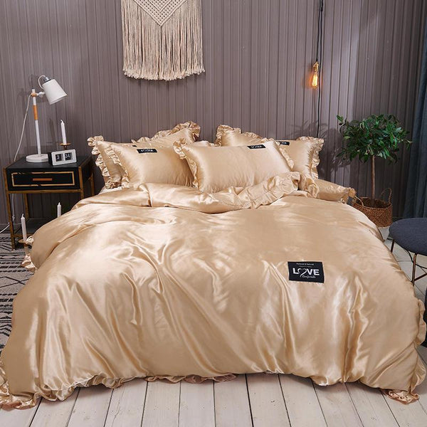 4 pcs Set - Luxury Ice Silk Duvet Cover and Pure Mulberry Pillowcase Silk