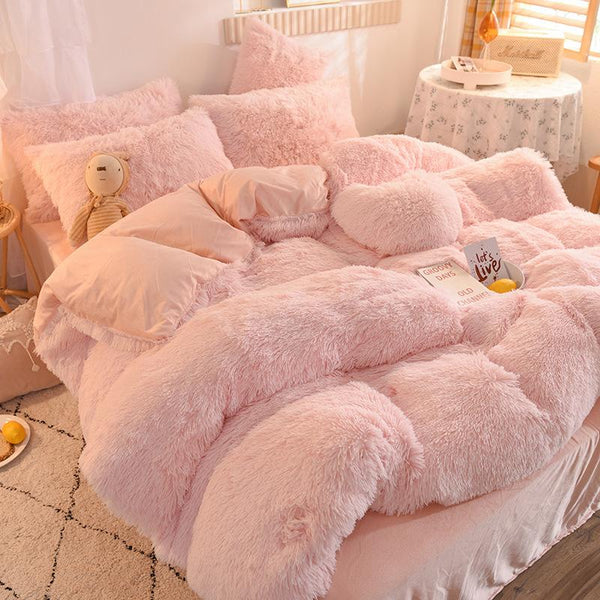 4 pcs set - Faux Fur And Velvet Duvet Cover